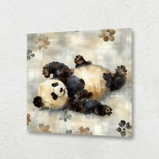 Panda Bear Lying On Snow Canvas 8x8 Inch Framed Retro Animals Poster