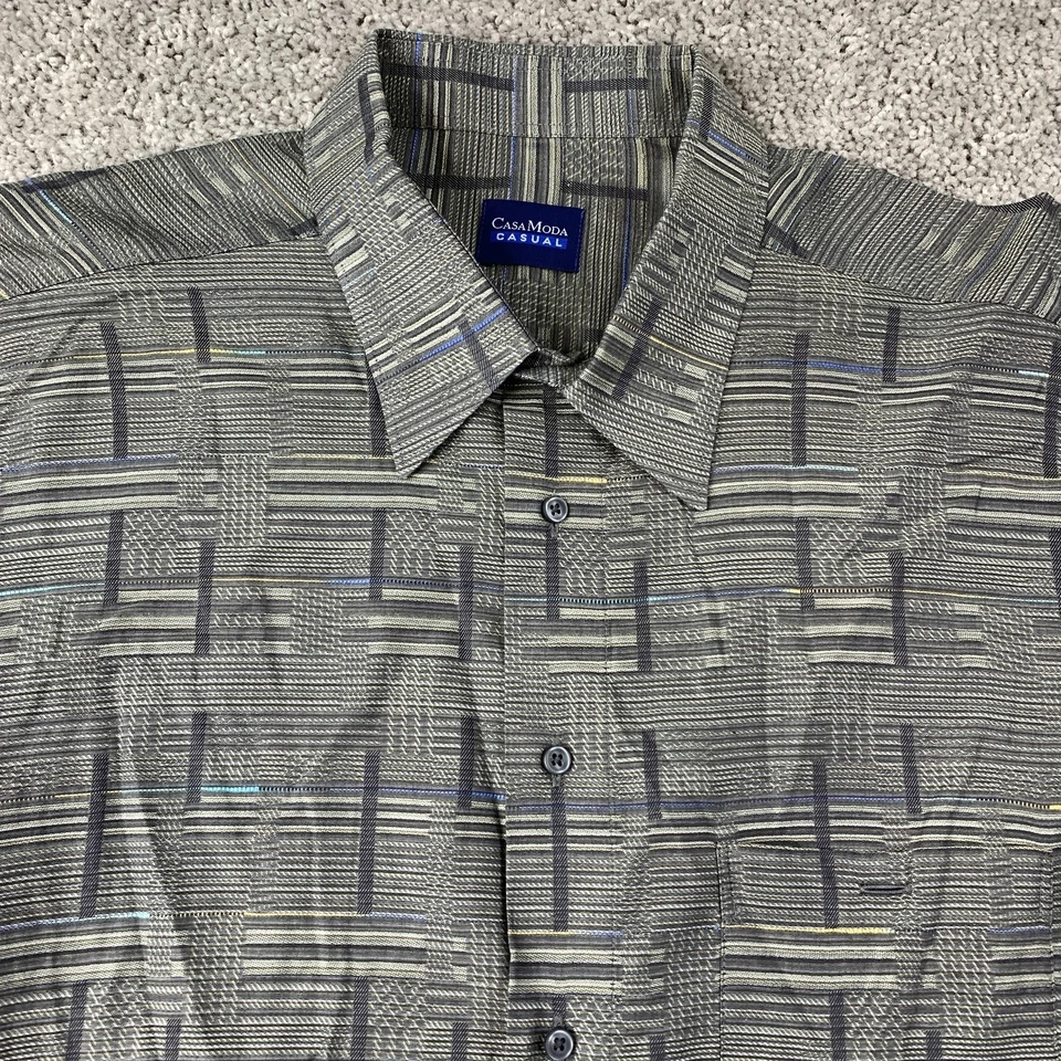 Casa Moda Button Up Shirt Men's XXL Long Sleeve Gray Blue Pattern Casual Cotton - Image 2 of 4