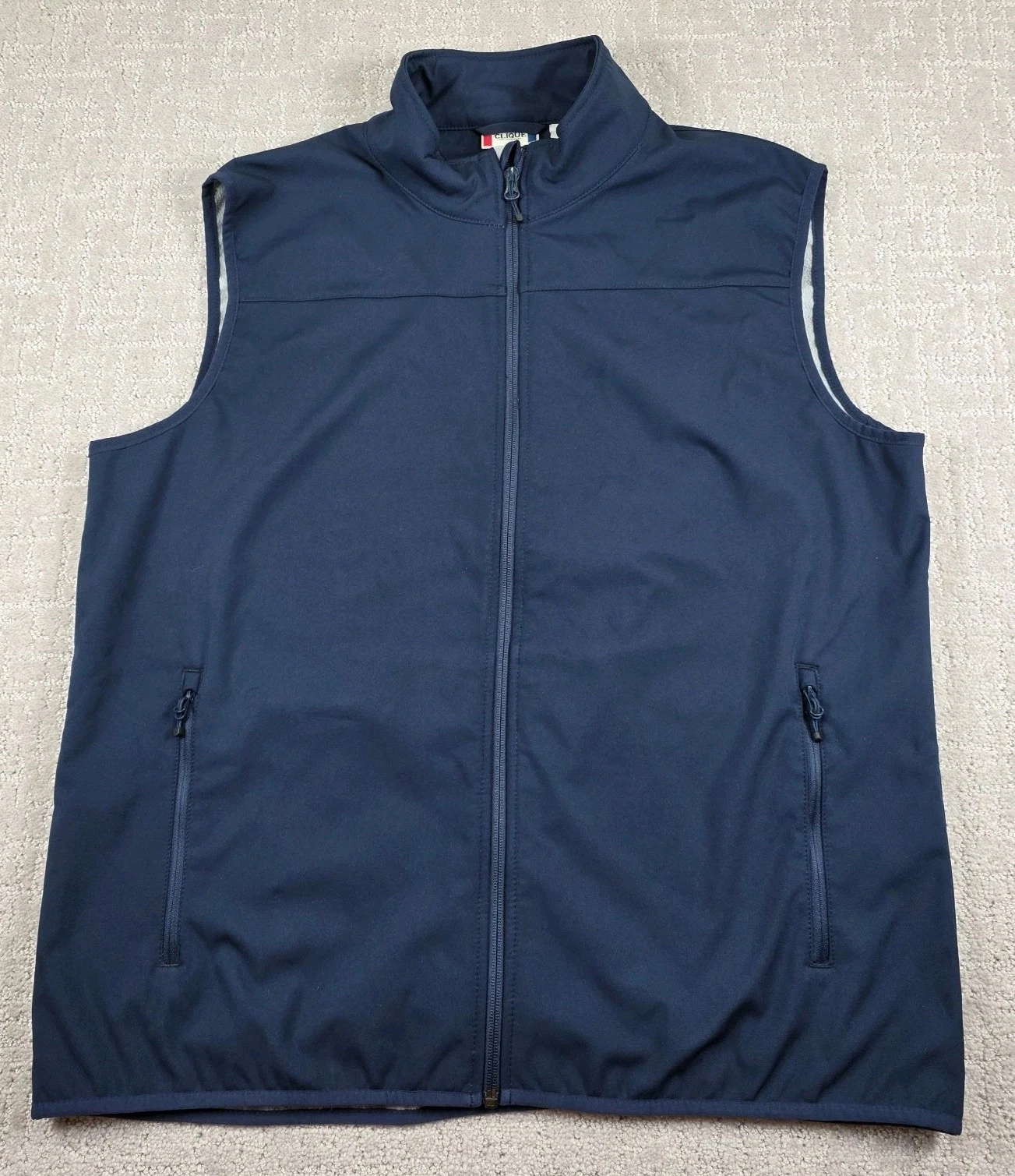 Clique Trail Softshell Navy Blue Fleece Lined Full Zip Vest Mens Sz XL Pockets