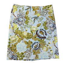Talbots Skirt Womens 10 Blue Floral Straight Pencil Pretty Lined Career VTG Zip
