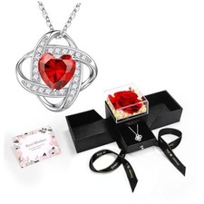Eternal Preserved Red Rose with Necklace Gift Box Romantic Real Flower Color D