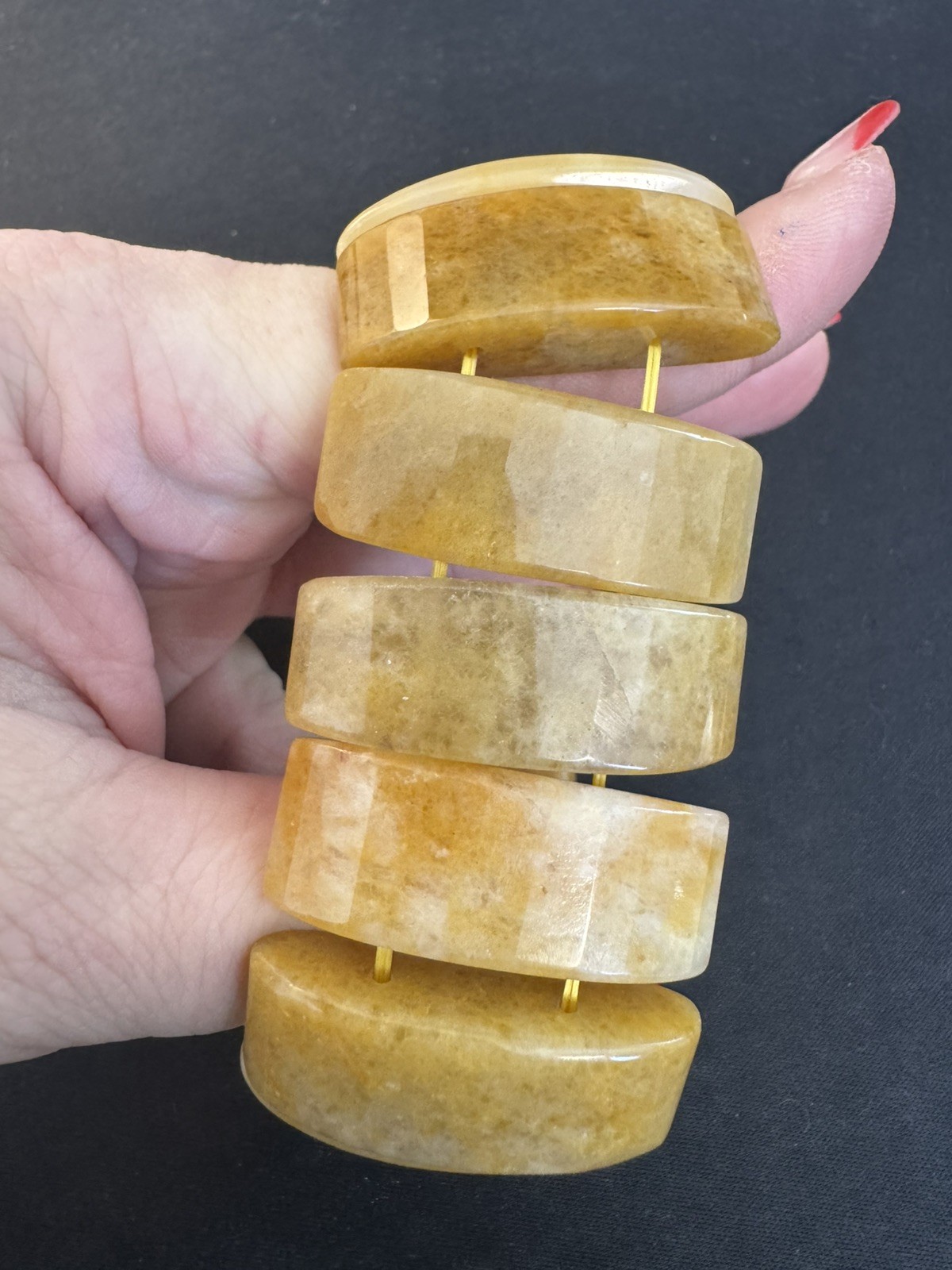 Chunky Yellow Agate Stone Rectangular Stretch Bra… - image 6