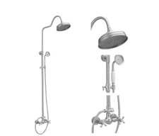 BWE 2-Spray High-Pressure Wall Bar Shower Kit with Hand Shower Cross Handles BN