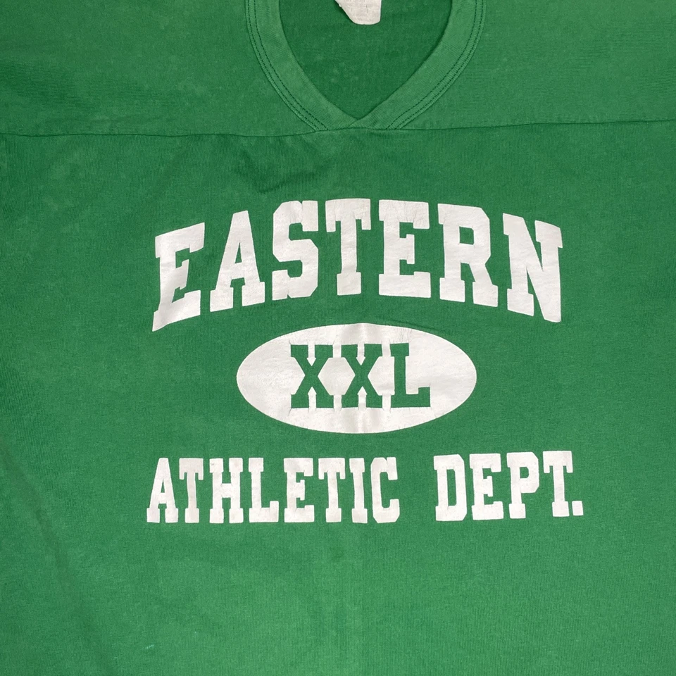 Camiseta de fútbol americano para hombre Eastern Athletic Dept Michigan grande verde años 80 de colección Foto 3 de 4