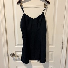 Black Strappy Faux Suede Grunge Mini Dress Adjustable Straps Medium Slit