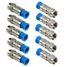 10-Pack F-Type Compression Connector Male Plug RG6 Quad Shield Coax Cable Blue