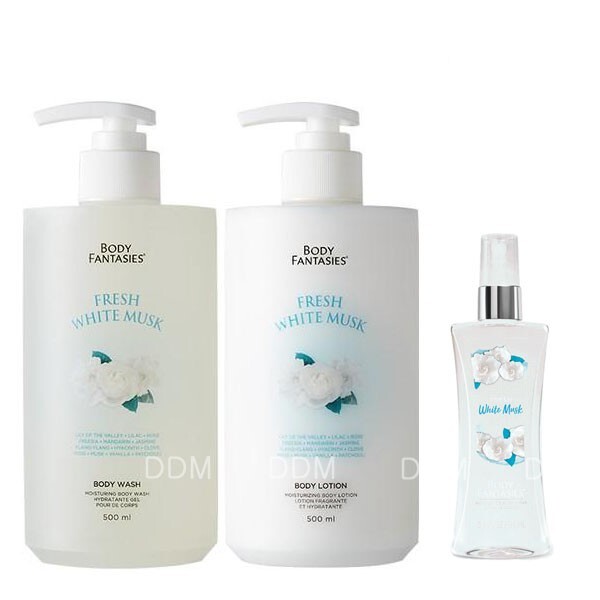 Body Fantasies Fresh White Musk 3PC Gift Set Body Spray Lotion