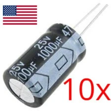 10x 1000uF 25V Electrolytic Capacitors | High Temp +105°C | Radial 10x16mm