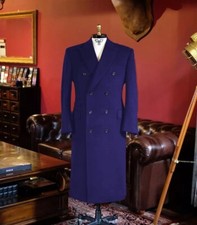 Wool Men Long Overcoat Double-breasted Peak Lapel Fromal Winter Outdoor Jackets
