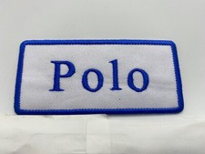 POLO NEW EMBROIDERED SEW / IRON ON NAME PATCH BLUE ON WHITE  RED ON WHITE