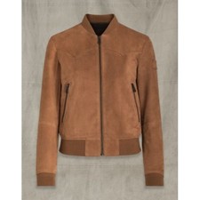 Belstaff Womens Corvette Jacket Suede Leather Light Brown 10uk It42 Rrp £699