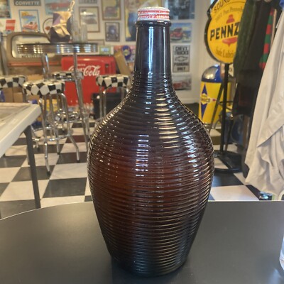 RARE 1935 Vintage ACL DURAGLAS  Horizontal Ribbed Amber glass W/Coca Cola TOP