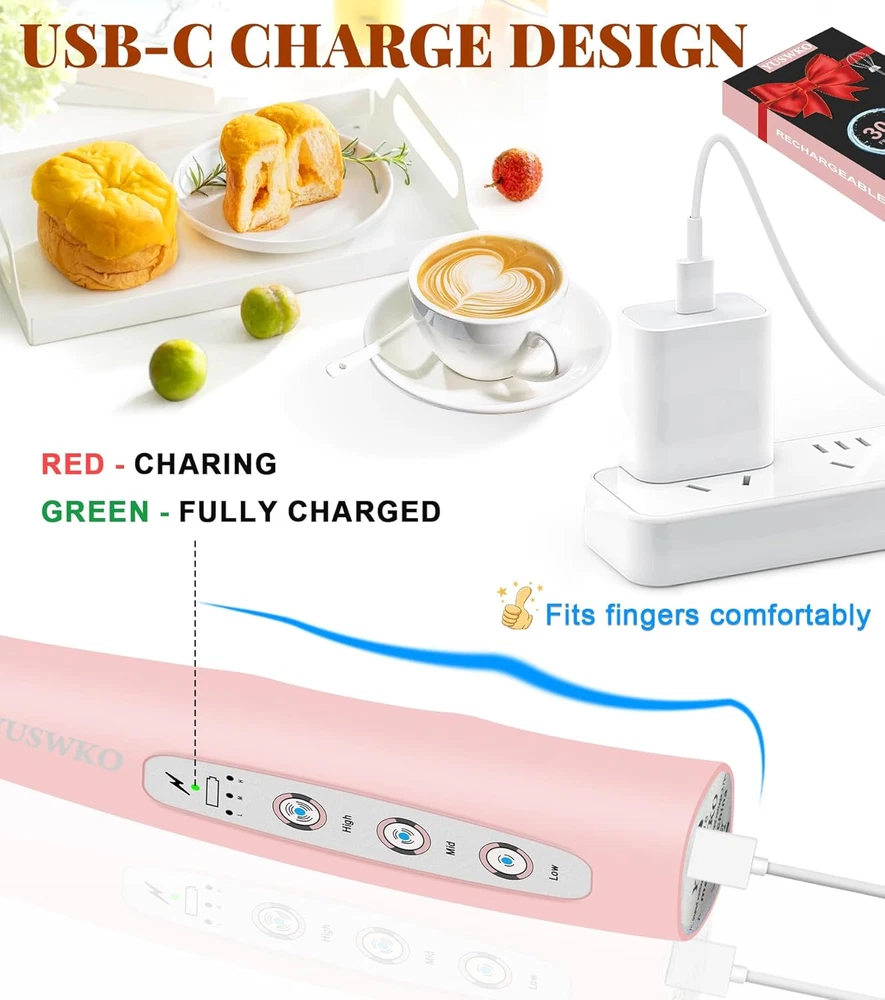 Milk Frother Handheld for Coffee, Rechargeable Drink Mixer with 3 Heads 3 Speeds Milk Frother Handheld for Coffee, Rechargeable Drink Mixer with 3 Heads 3 Speeds