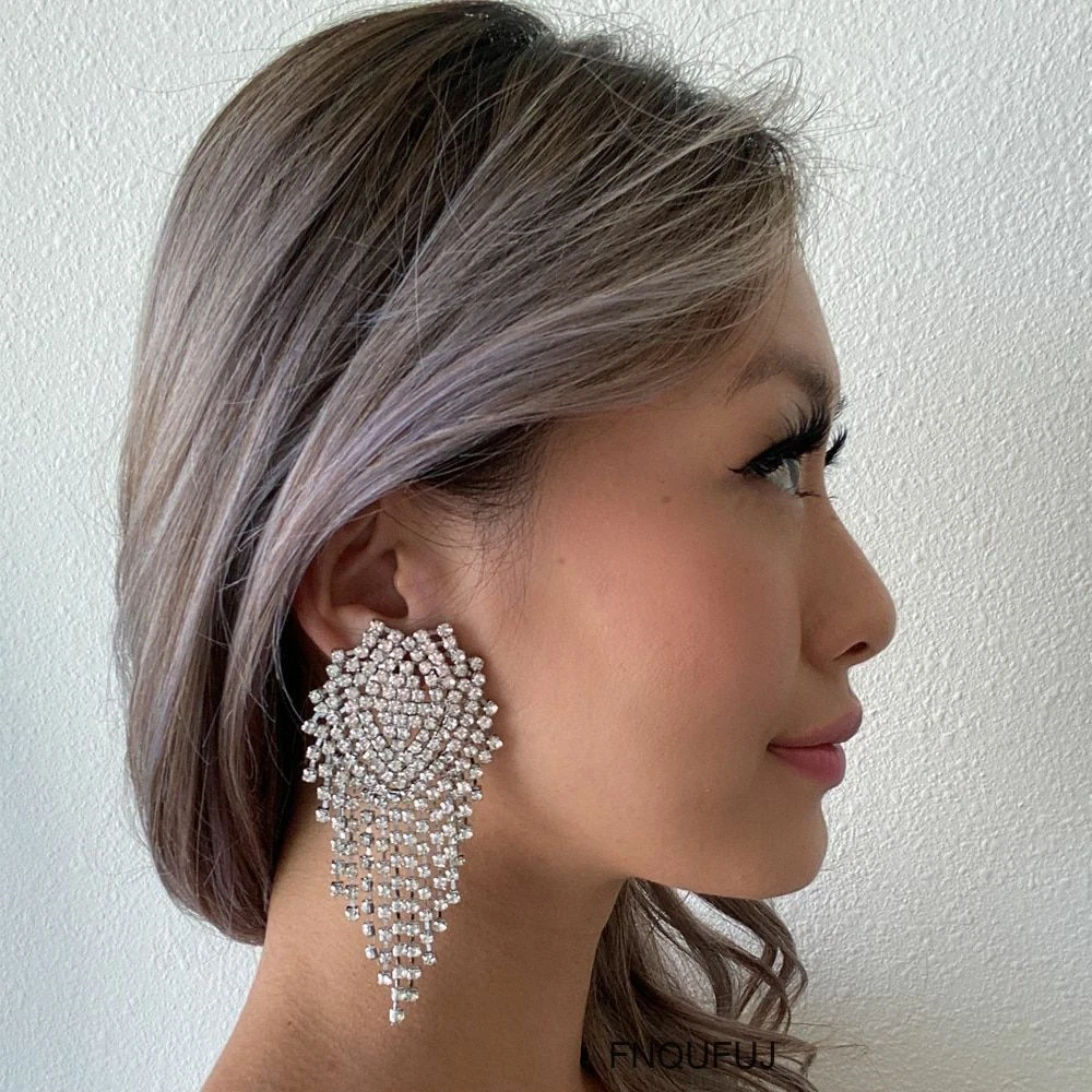 Rhinestones Earrings Women Fashion Statement Crystal Large Dangle Evening Party