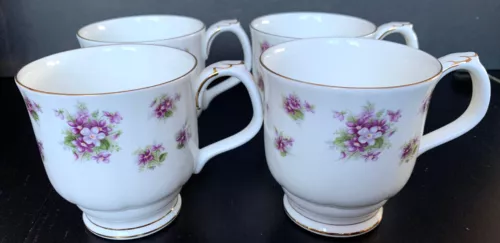 Set Of 4 Vintage Royal Albert Sweet Violets Coffee Mugs First Quality