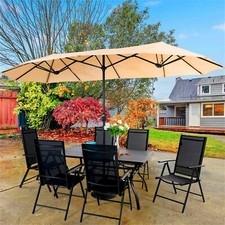 13ft Outdoor Umbrella Rectangular Patio Garden Sunshade Double-Umbrellas Beige