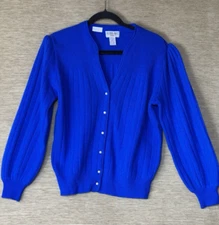 Vintage Victoria Jones Cardigan Size M Petite Blue Wool  Angora V Neck.