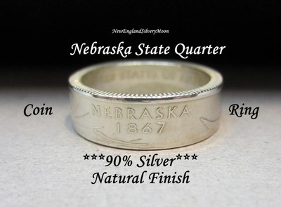 90% SILVER Nebraska State Quarter ''Coin Ring '' Velvet Gift Pouch-Natural Finish