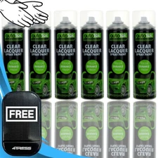 6 x 500ml AUTOTEK Professional Gloss Clear Lacquer Spray Paint Cans CL500+G+M