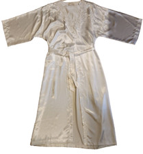 Vintage California Dynasty Nightgown Robe White Satin Lace Pearl Bridal Large