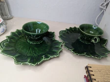 2 - Steubenville Woodfield Dark Green Tropic Tea Toast Snack Plates and Cups