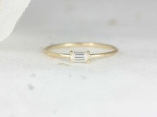 Petite Dainty Engagement Band 0.12 Ct Baguette Cut Diamond 14K Yellow Gold Over
