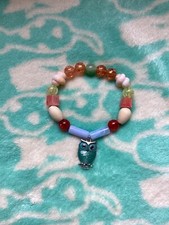 Hand Made Bracelet Jewelry Beaded charm blue Owl multi color stretch women  s