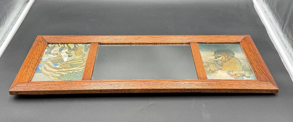 Espejo con marco de roble Maxfield Parrish único, asentimiento Wynken Blynken y tambor trompeta Foto 4 de 4