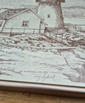 Lighthouse Ink Illustration Signed Roy Dybevik Lindesnes Fyr Norway Nautical Art