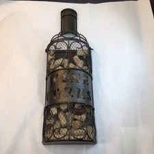 Decorative Art Cork Cage Holder Wine Bottle Shaped Half Full Of Corks