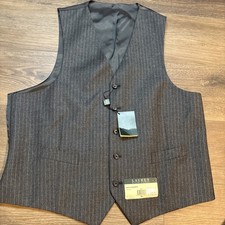 Vintage Y2K Ralph Lauren Wool Gray Pinstripe Vest Xl Suit Bespoke Gentleman New