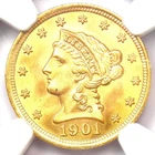 1901 Liberty Gold Quarter Eagle $2.50 Coin - NGC MS67+ Plus Grade - $7,250 Value