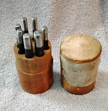 VINTAGE 8pc.    L.S. STARRETT Co   Drive Pin Punch Set in Wood Case  MADE IN USA