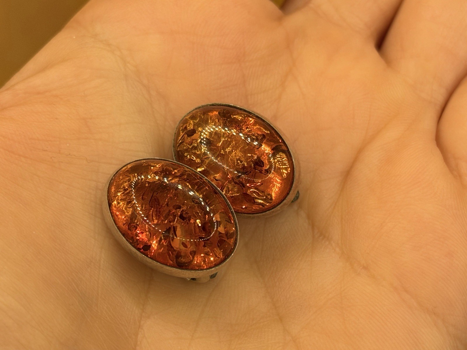 Simple Baltic Honey Amber Sterling Silver Oval Cabochon Clip On Earrings #145 image 6