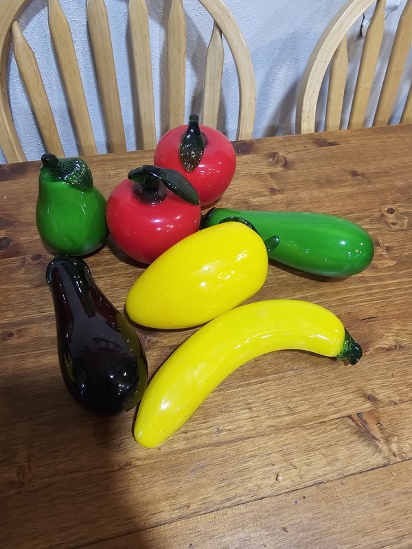 Murano Style Glass Fruit  Set of 7 Hand Blown Vintage Bright Colors