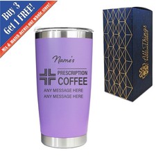 Personalised Purple Travel Cup, Engraved Prescription For Coffee Design 500ml