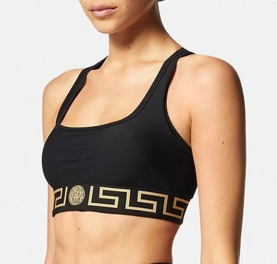 Versace Women's Black Stretch La Greeca Sport Bra US XL IT 46