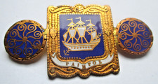 Ancienne grande BROCHE émail cloisonne blason de la ville de Paimpol bijou 3440