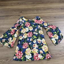 Farm Rio Floral Tunic Dress Shirt Split Bell Sleeve Small Boho Hippie Cottage