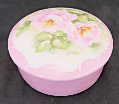 Vtg Porcelain Dresser Trinket Box Hand painted Pink Roses Seltmann Weiden 4.25''