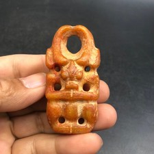 Old China Hongshan Culture Hetian Jade Hand-Carved Sun God Amulet Pendant,#763
