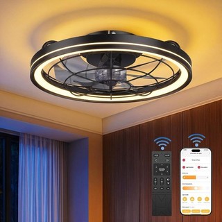 Ceiling Fan with Light 48 x 16cm Protective Cage 6 Speed Dimmable Quiet AUCTION