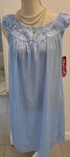 Nightgown Vtg Glencraft Med New W Tag Blue Embroider Floral Union Label Pristine