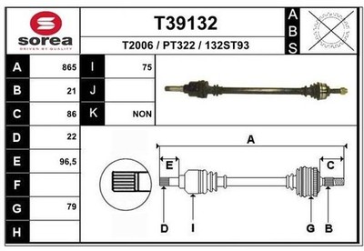 Antriebswelle Vorne Rechts 865Mm für Peugeot 207 WA 1.0 1.2 1.4 1.5 1.6 ab 06->