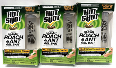 Roach Ant Killer Hot Shot Ultra Clear Gel Bait Poison  Pest Queen Eggs - 3 Total