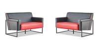 Sofa-Set 2-Sitzer Schwarz Rot Ledersofas Modern Couch Leder Edelstahl