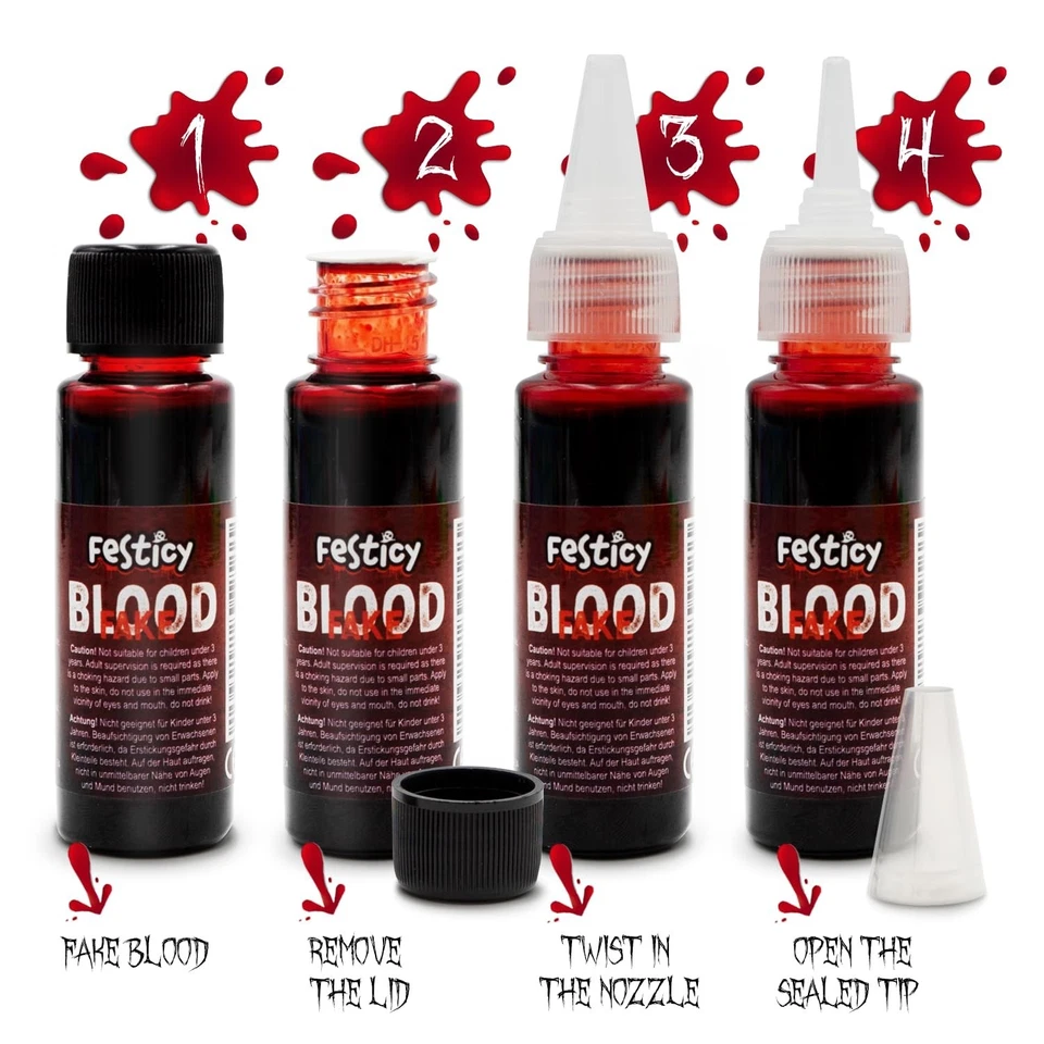 Auténtico Maquillaje Vampiro Zombi Halloween Lavable Realista Sangre Falsa 0.88oz Foto 4 de 4
