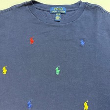 Polo Ralph Lauren Boys Navy Blue All Over Pony Logo Shirt Size Large 14-16