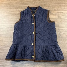 Janie and Jack Girls Navy Blue Quilted Peplum Vest Brown Suede Trim Size 10-12