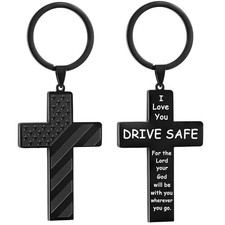 Drive Safe Keychain Cross Keychain for Men Boys American Flag Birthday